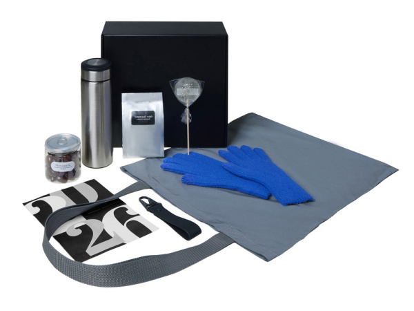 Подарочный набор «Re:Breathe» с перчатками, термосом и чаем, Цвет синий