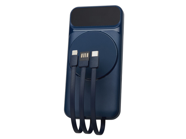 Магнитный беспроводной внешний аккумулятор со встроенными кабелями «Мэни», 10000 мАч, Цвет темно-синий