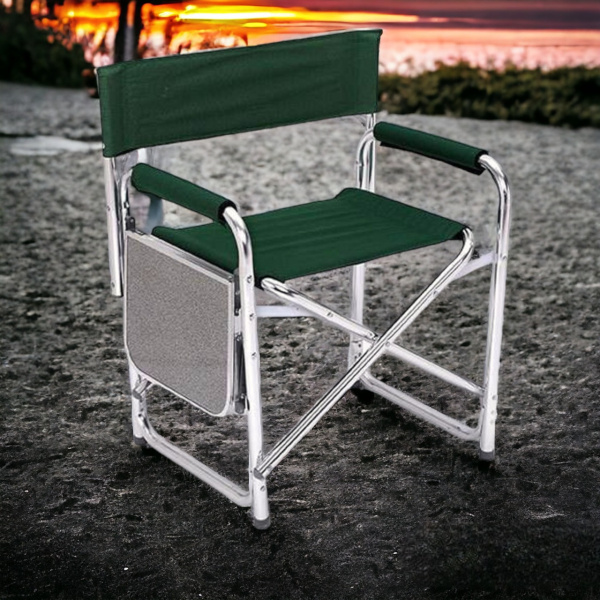 Раскладное рыбацкое кресло со спинкой и подлокотниками, зеленое / Стул для кемпинга
