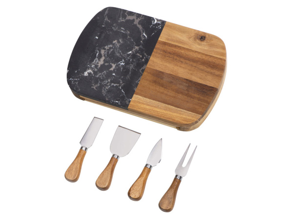 Набор для сыра в подарочной коробке из акации и мрамора «Date», Цвет натуральный