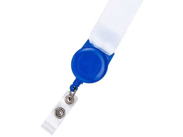 Ланъярд под сублимацию с ретрактором, 2,5 см, Цвет белый/синий
