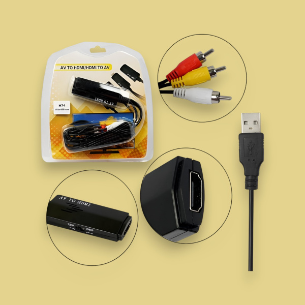 Кабель конвертер H74 AV (F) to HDMI (M) euro composite / Переходник для подключения AV к HDMI