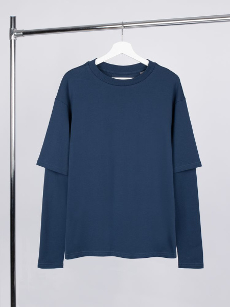 Футболка оверсайз с двойным рукавом Kosmos, темно-синяя, XS–XXL