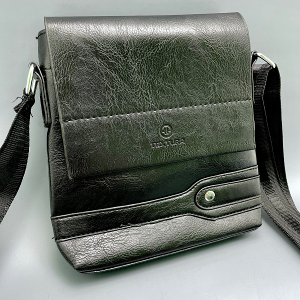 Мужская сумка (планшет), 18*5*23 см, отд. на молнии, наружный карман, длинный ремень, цв.черный