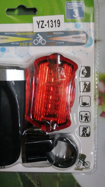 Велосипедный фонарь YZ-1319 (передний + задний) СОВ светодиоды на батарейках