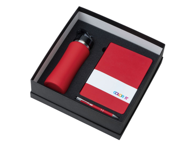 Подарочный набор "Color it" с блокнотом, металлической ручкой и бутылкой, Размер магнитная обложка, Цвет красный