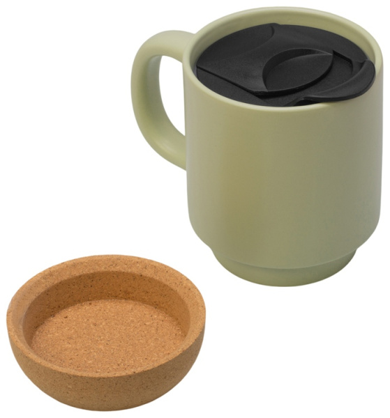 Кружка с пробковым дном и крышкой «Denpasar», Цвет зеленый оливковый