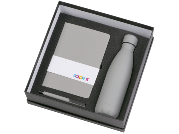 Подарочный набор «COLOR IT» c блокнотом, ручкой и термобутылкой, Размер твердая обложка, Цвет серый