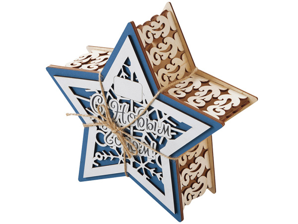 Шкатулка из фанеры в виде звезды «Asteris», Цвет натуральный, синий, серебристый