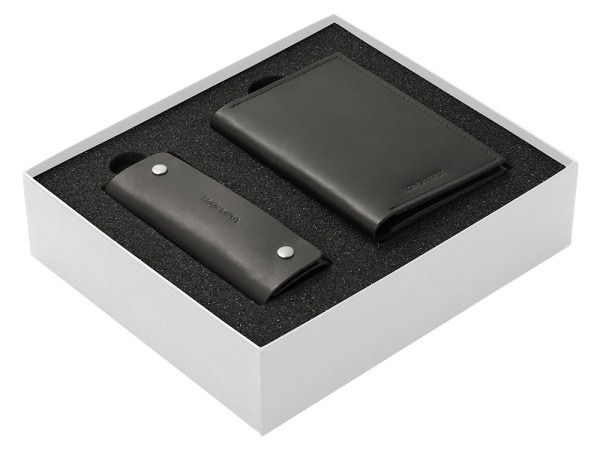 Подарочный набор Long River: обложка для паспорта, ключница, Размер С лого, Цвет черный/белый