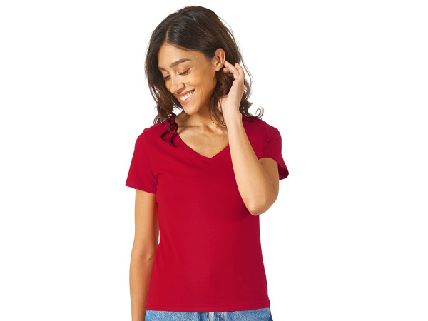 Футболка "Heavy Super Club" женская с V-образным вырезом, Размер S, Цвет красный