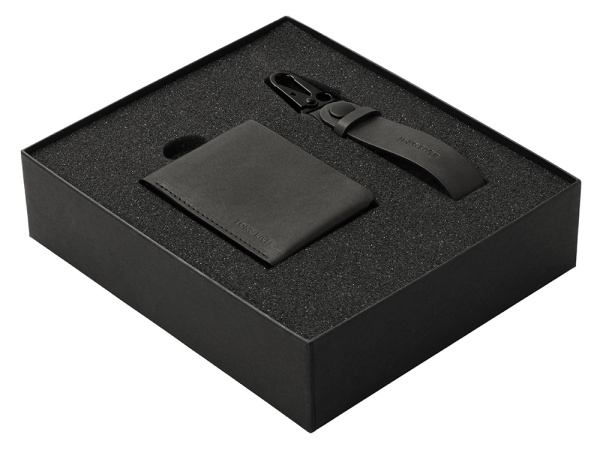 Подарочный набор Long River: кошелек, ремешок для ключей, Размер С лого, Цвет черный