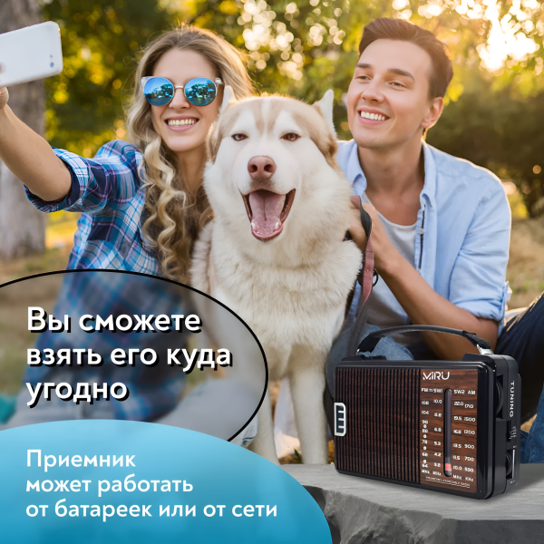 Радиоприемник аналоговый  SR-1021, AM, CB, FM, 3.6 Вт, коричнево-черный