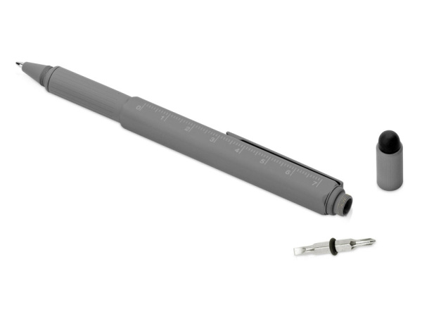 Ручка-стилус металлическая шариковая «Tool» с уровнем и отверткой, Цвет серый