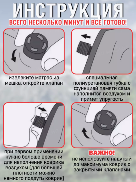 Матрас самонадувающийся двухместный 190х132х3см. / Коврик надувной туристический