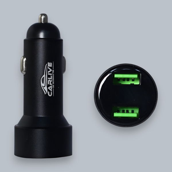 Автомобильное зарядное устройство CARLIVE CR16, 5V/2.4A, 2 USB, 12 Вт, с индикатором вольтметра, черный / Двойная зарядка с контролем напряжения
