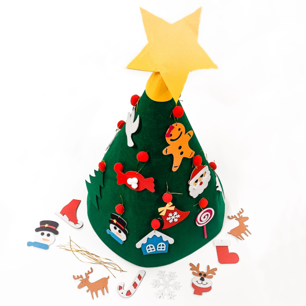 Елочка из фетра коническая с новогодними навесными игрушками Merry Christmas, высота 70 см