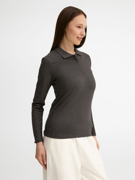 Рубашка поло женская с длинным рукавом Perfect LSL Women, черный меланж, S–XXL
