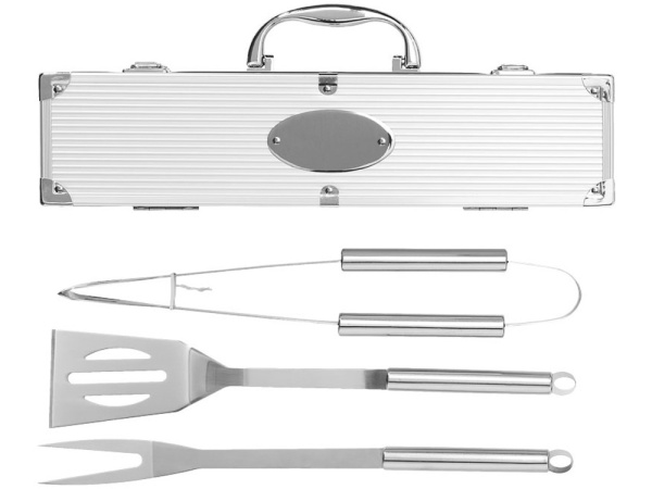 Набор для барбекю в кейсе: лопатка, щипцы, вилка «Salvy», Цвет серебристый