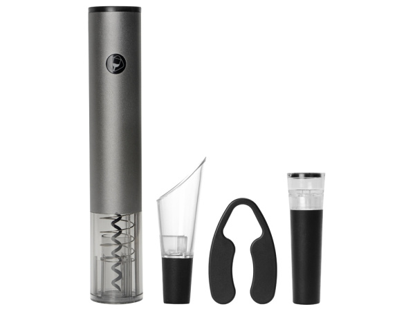 Набор аксессуаров для вина с электрическим штопором и док-станцией «Palermo», Цвет темно-серебристый, черный, прозрачный