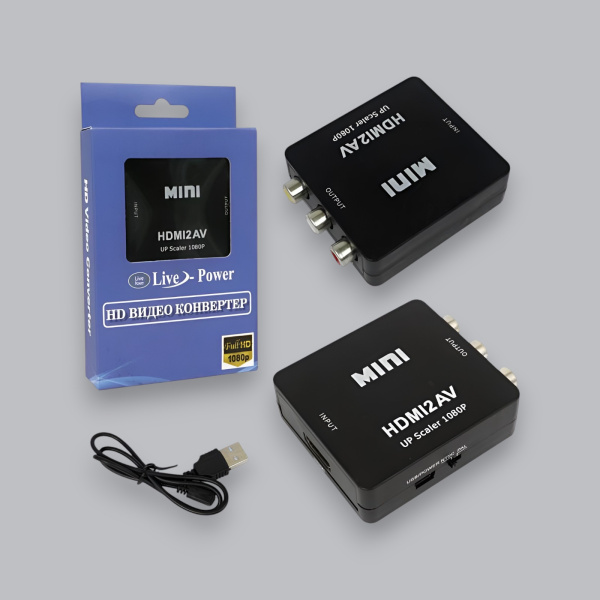 Адаптер H122 Mini HDMI2AV 1080p Converter to 3 RCA (черный) / Универсальное решение для подключения HDMI к AV