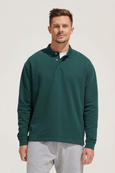 Рубашка поло оверсайз с длинным рукавом Heritage, темно-синяя, XS–5XL