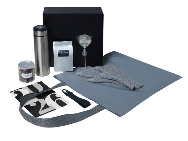 Подарочный набор «Re:Breathe» с перчатками, термосом и чаем, Цвет серый