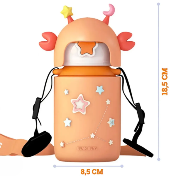 Детский термос с ударопрочным корпусом, крышкой-чашкой и силиконовой трубочкой, 450 мл, оранжевый