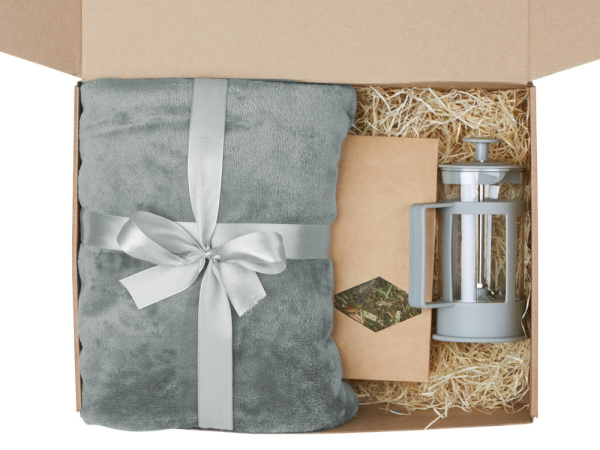 Подарочный набор «Tea time» с пледом, Цвет серый