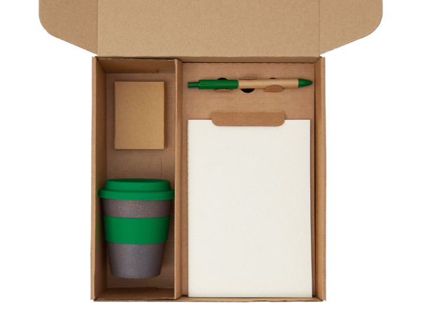 Набор «Halm» с блокнотом, ручкой и стаканом , Цвет зеленый, серый