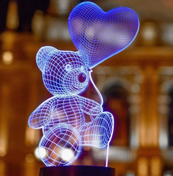 Ночник Мишка 3D неоновый LED светильник, 7 цветов