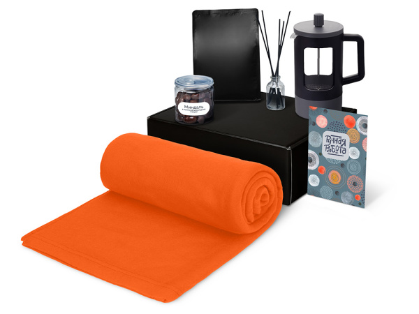 Подарочный набор «Re:y. Vive» с пледом, френч-прессом и кофе, Цвет оранжевый