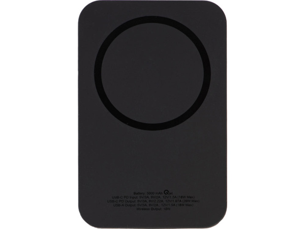 Магнитный беспроводной внешний аккумулятор с быстрой зарядкой QC/PD 20 Вт «MagnetIQ», 5000 mAh, Цвет черный
