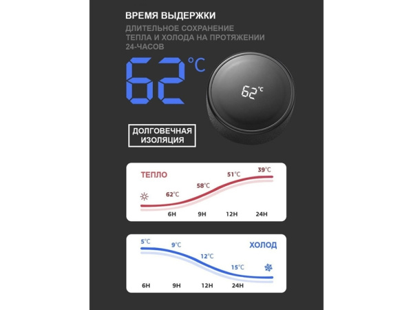 Термос с индикатором температуры «LEMARK», Цвет черный