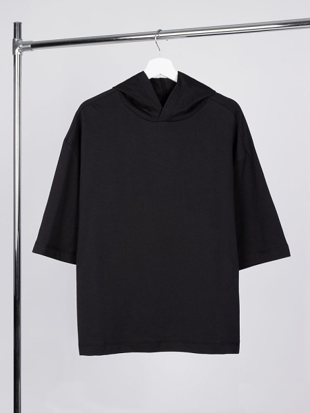 Футболка оверсайз унисекс с капюшоном Neofit, черная, XS–XXL