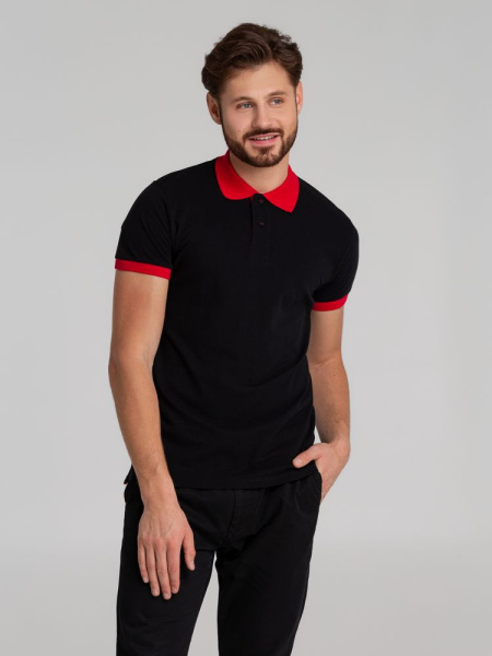 Рубашка поло Prince 190, черная с красным, XS–XXL