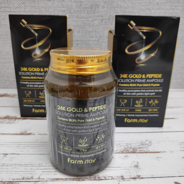 Антивозрастная ампульная сыворотка с золотом и пептидами. FarmStay 24K Gold & Peptide Solution Prime