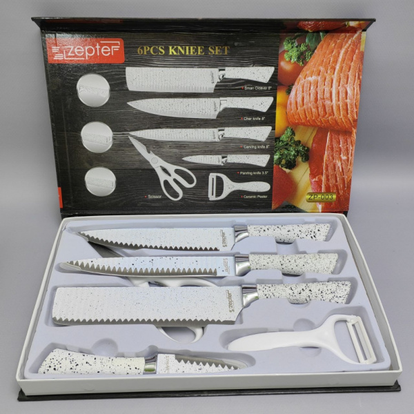 Набор кухонных ножей из нержавеющей стали 6 предметов ZEPTEP ZP-003/ Подарочная упаковка