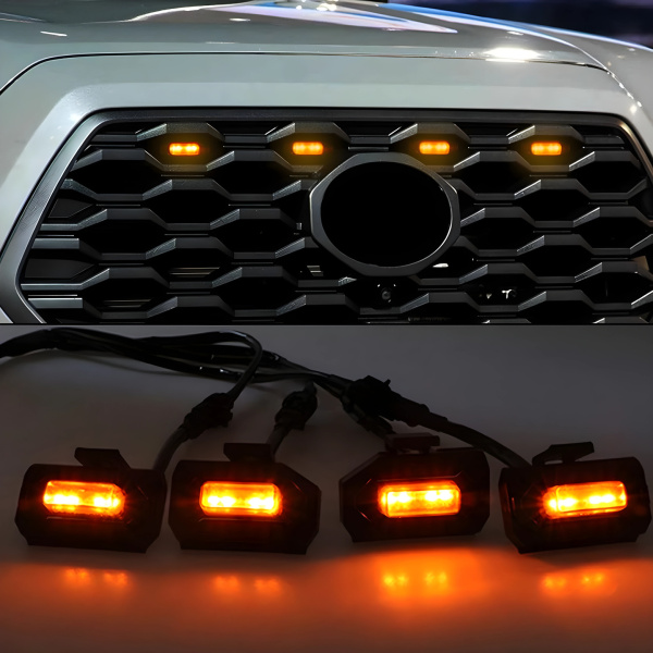 Светодиодные фонари на решетку радиатора для Toyota Tacoma Raptor TRD Off Road Sport 2020, 2021, янтарный свет