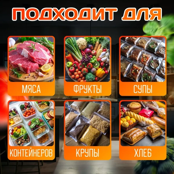 Вакууматор для сухих и влажных продуктов, 10 секунд время запайки, 4 режима работы, 90 Вт, серебристый / Сохраняет качество и свежесть продуктов