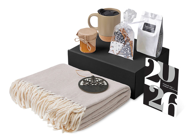 Подарочный набор «Re:Nest» с пледом, кружкой и вареньем, Цвет бежевый