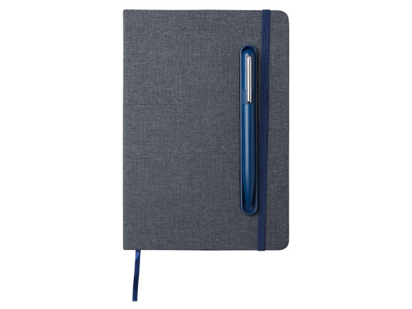 Блокнот А5 «NotaBene» с металлической шариковой ручкой и подставкой для телефона, Цвет темно-синий