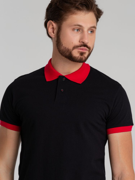 Рубашка поло Prince 190, черная с красным, XS–XXL