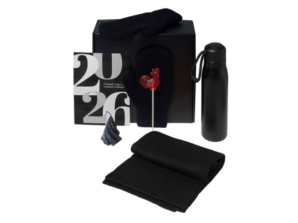 Подарочный набор «Re:Air» с варежками, шарфом и термосом, Цвет черный