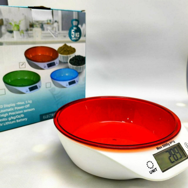 Электронные кухонные весы Kitchen Scales 5кг со съемной чашей Красная чаша