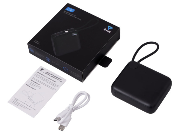 Внешний аккумулятор со встроенным кабелем «Liri», QC/PD, 10000 мАч, Цвет черный