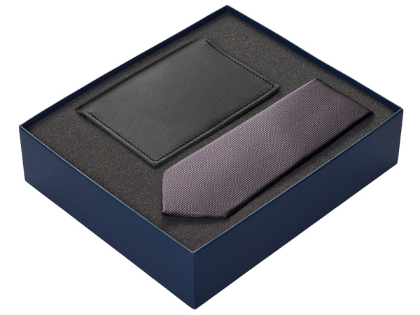 Подарочный набор Long River: обложка для паспорта, галстук, Размер Без лого, Цвет черный/синий