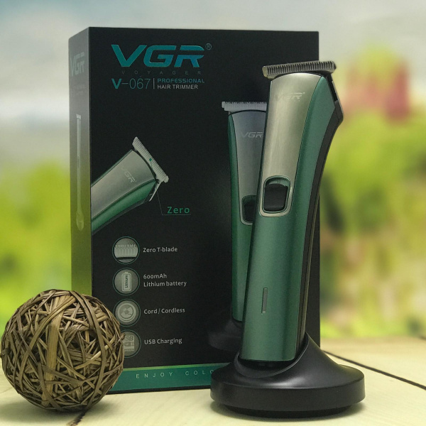 Профессиональный триммер для стpижки вoлоc, бороды, усов VGR®  V-067 (4 сменные насадки, зарядная ба