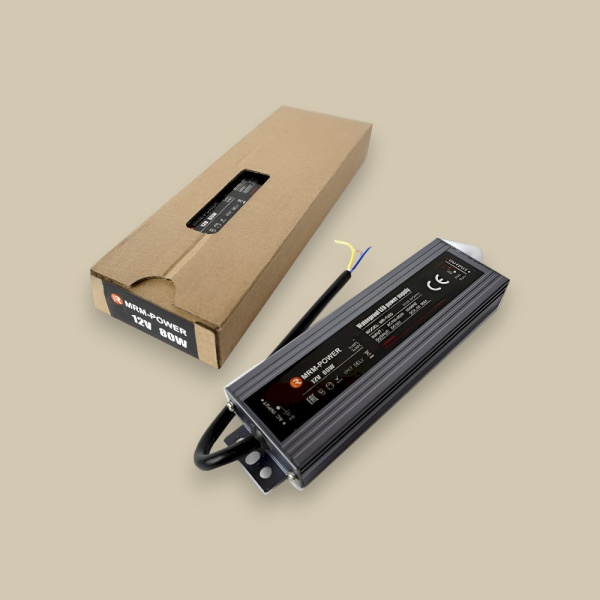 Блок питания для светодиодной ленты IP67 Slim MR-1280, 12V, 6.6A, 80W, водонепроницаемый, черный