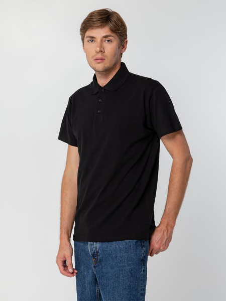 Рубашка поло мужская Spring 210, черная, S–5XL